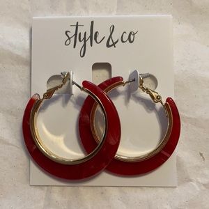 Style & Co Red/Gold Resin Hoop earrings, new with tag
